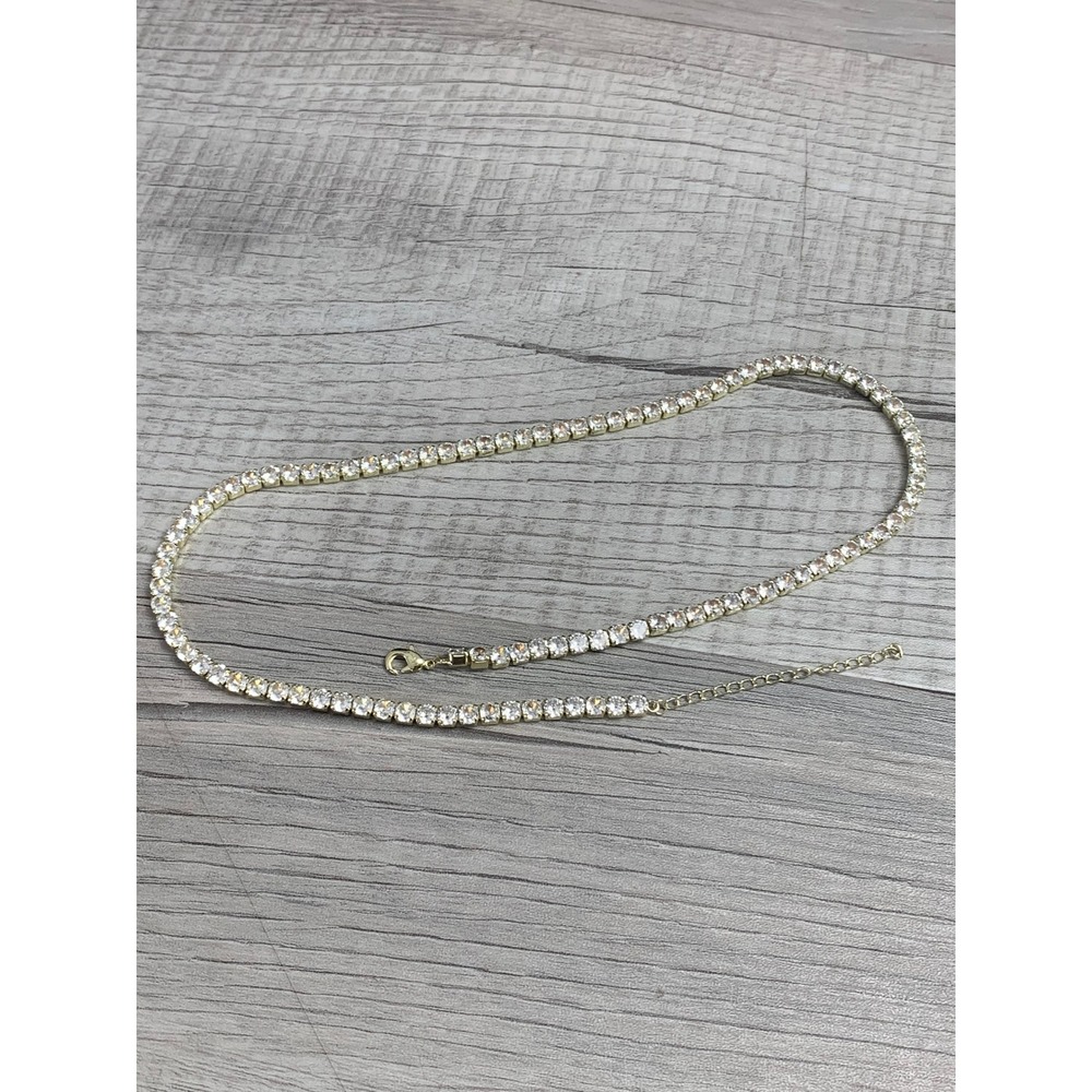 Gold Tone Cubic Zirconia Tennis Necklace 16 Inch Adjustable Clasp